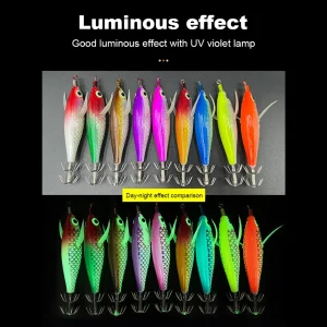 Luminous Squid Hook Squid Fishing Lure Double Hook Glow In The Dark Squid Bait with 3D Eyes Fake Octopus Bait for Octopus Squid