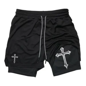 Men's cross printed 2-in-1 training shorts with compression lining